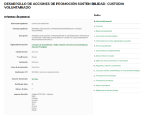 LICITACIÓN ABIERTA DESARROLLO DE ACCIONES DE PROMOCIÓN SOSTENIBILIDAD- CUSTODIA VOLUNTARIADO custodia