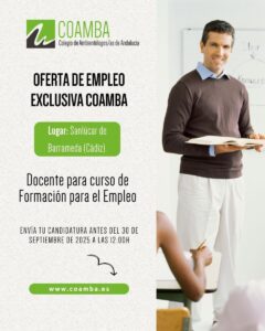 Oferta de empleo exclusiva para colegiados/as 2025_58: Docente para curso de Formación para el Empleo OE_2025_56