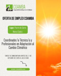 Oferta de empleo para colegiados/as 2025_59: Coordinador/a Técnico/a y Profesionales en Adaptación al Cambio Climático OE_2025_59